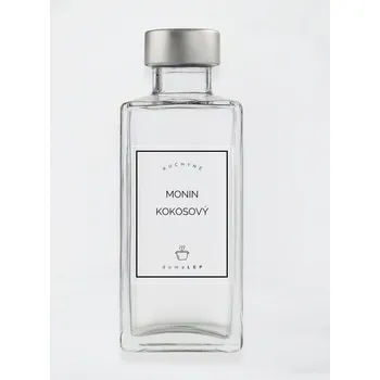 Samolepící etiketa Samolepka na láhev MONIN KOKOSOVÝ 6 x 8 cm – průhledná vinylová, voděodolná, omyvatelná samolepka na dózy, základní písmo