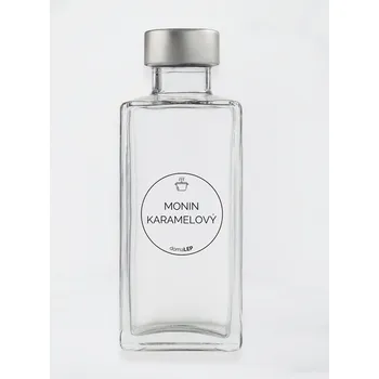 Samolepící etiketa Samolepka na láhev MONIN KARAMELOVÝ průměr 5 cm – průhledná vinylová, voděodolná, omyvatelná samolepka na dózy, základní písmo