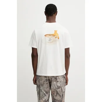 Pánské oblečení Bavlněné tričko Café Kitsuné Cappuccino Relax, M, béžová, 01X