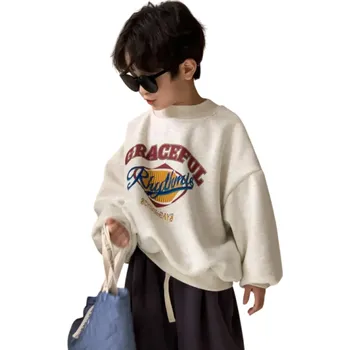 Dívčí mikina Zimní korejská fleecová mikina s potiskem písmen Bavlna a polyester Zateplený volný svetr pro chlapce i dívky Jednobarevný teplý top různé barvy bílá 5