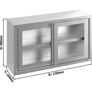 Vinotéka G.Gastro Made in Italy | Stainless Steel Wall Cabinet PREMIUM – Sliding Glass Doors - 1200x400x800 mm - With Shelf