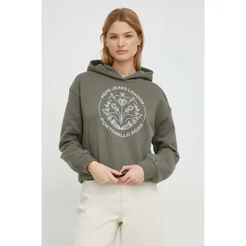 Dámská mikina Bavlněná mikina Pepe Jeans HARIA dámská, zelená barva, s kapucí, s aplikací, PL581399 77X, vel. M