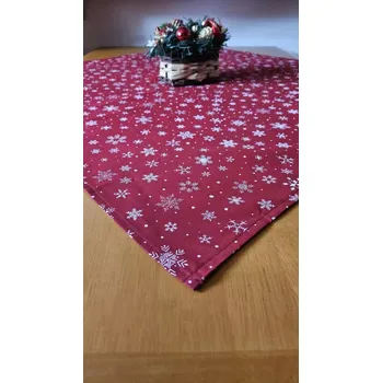ubrus Vánoční ubrus červený, bílé vločky