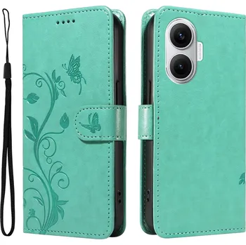 Pouzdro na mobilní telefon Flowers knížkové pouzdro na Xiaomi Poco F7 5G - modrozelené