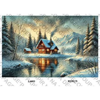 Umělecký papír Rýžový a soft papír na decoupage - Dům v zimě - KB4483 Materiál: Soft, Rozměr: A4