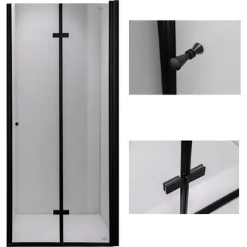 Sprchové dveře BPS-koupelny Zalamovací otočné sprchové dveře HYD-JSD01A 80 černá/transparent pro instalaci do niky - bez vaničky