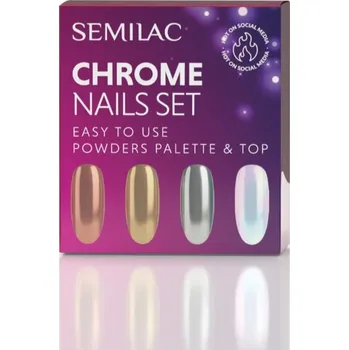 Přípravek na nehty Semilac Set Semilac UV Hybrid Top vrchní gelový lak pro ochranu a lesk bez výpotku 7 ml + Pressed Nail Powder Chrome Palette 01 paletka na nehty 4 x 0,2 g