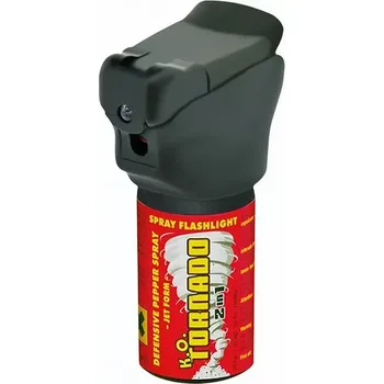 Obranný sprej Obranný plyn K.O.TORNADO se svítilnou 40ml (Obranný plyn doplněný o světlo v podobě supersvítivé bílé LED diody, výstřik má charakter PAPRSKU, dostřik až 4 metry, objem 40 ml)