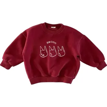Dívčí mikina Dětská mikina s motivem psa na hrudi Bavlna a polyester Jednobarevný svetr s dlouhým rukávem Kulatý výstřih Jarní a podzimní oblečení pro chlapce i dívky červená 3-6 měsíců