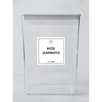 Papír RÝŽE JASMÍNOVÁ– bílá samolepka na dózu, tučné písmo, 5 x 5 cm | DomaLEP