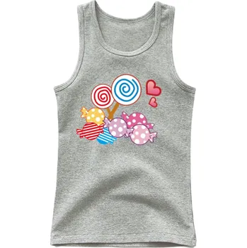 Dívčí tílko Dívčí letní tílko bez rukávů 100% bavlna Jednobarevné tričko s kresleným motivem lízátek a sladkostí Roztomilý top pro děti Různé barvy šedá 14