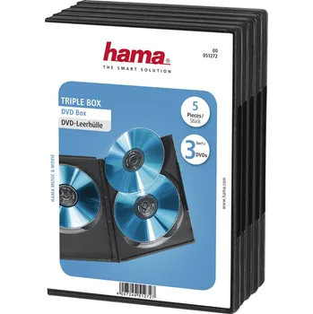 Příslušenství pro datový nosič Hama DVD Triple Box, obal na 3 DVD, s fólií, černý, balení 5 ks (cena za balení)