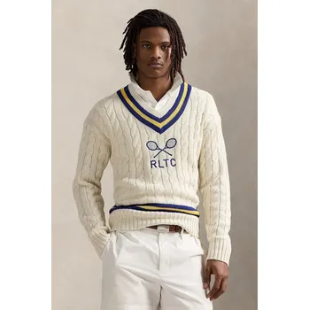 Pánská móda Svetr s příměsí kašmíru Polo Ralph Lauren Long Sleeve Pullover 710961780 béžová 01X, vel. L
