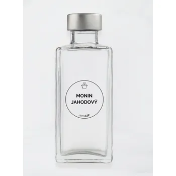 Samolepící etiketa Samolepka na láhev MONIN JAHODOVÝ průměr 5 cm – průhledná vinylová, voděodolná, omyvatelná samolepka na dózy, tučné písmo