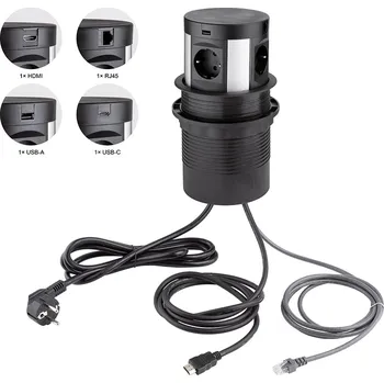 Elektrická zásuvka StrongPower El. zásuvka vysouvací,4x230V, Schuko RJ45, USB A+C, HDMI, bezdr nab (StrongPower El. zásuvka vysouvací,4x230V, Schuko RJ45, USB A+C, HDMI, bezdr nab)
