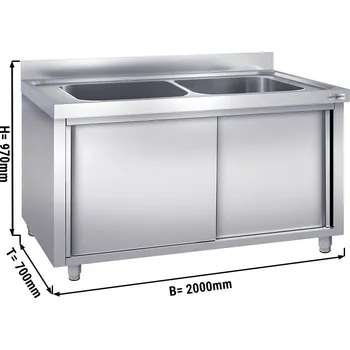 Kuchyňská skříňka G.Gastro Dřezová skříňka - 2,0 m - 2 dřezy - D 80 x Š 50 x H 35 cm