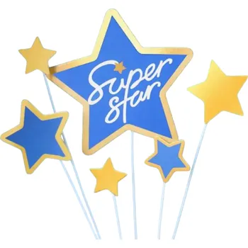 Dekorativní zapichovátka ve tvaru hvězd s nápisem Super Star Narozeninová ozdoba na dorty a oslavy