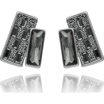 Náušnice Yvon Náušnice GAMBIT s geometrickým vzorem a šedými krystaly