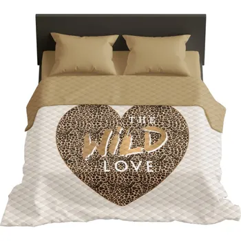 Přehoz na lůžko Moderní přehoz s nápisem „THE WILD LOVE“ - béžová a krémová Šířka: 170 cm | Délka: 210 cm