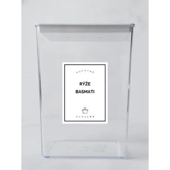 Speciální papír RÝŽE BASMATI– bílá samolepka na dózu, tučné písmo, 6 x 8 cm | DomaLEP