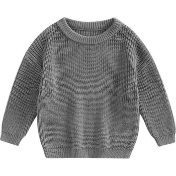 Dívčí svetr Pletený dětský svetr z bavlny s dlouhým rukávem pro novorozence Podzimní a zimní volný ležérní top Jednobarevné oblečení pro dívky i chlapce šedá 12-18 měsíců