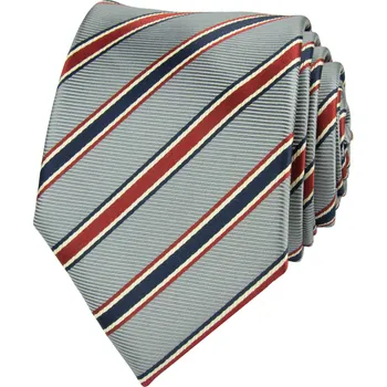 Kravata Světle šedá pánská kravata s červenomodrými pruhy