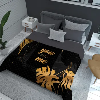 Přehoz na lůžko Moderní přehoz s nápisem YOU AND ME - černo-zlatý design Šířka: 170 cm | Délka: 210 cm
