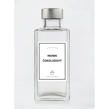 Speciální papír Samolepka na láhev MONIN ČOKOLÁDOVÝ 6 x 8 cm – bílá vinylová, voděodolná, omyvatelná samolepka na dózy, tučné písmo