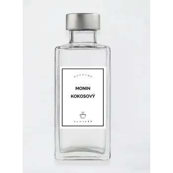 Papír Samolepka na láhev MONIN KOKOSOVÝ 6 x 8 cm – bílá vinylová, voděodolná, omyvatelná samolepka na dózy, tučné písmo