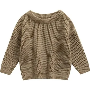 Dívčí svetr Pletený dětský svetr z bavlny s dlouhým rukávem pro novorozence Podzimní a zimní volný ležérní top Jednobarevné oblečení pro dívky i chlapce hnědá 12-18 měsíců