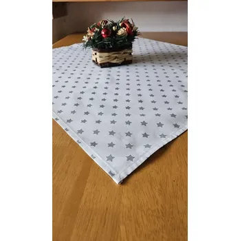 Vánoční dekorace Vánoční ubrus bílý, stříbrné hvězdy