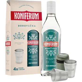 Koniferum Borovička se 4 sklenicemi 37,5% 0,5l (darčekové balenie 4 poháre)