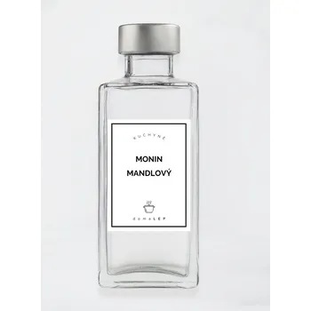 Speciální papír Samolepka na láhev MONIN MANDLOVÝ 6 x 8 cm – bílá vinylová, voděodolná, omyvatelná samolepka na dózy, tučné písmo