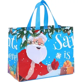 Dárková taška Modrá vánoční dárková taška se Santa Clausem z netkané textilie Opakovaně použitelná ekologická taška na dárky Stylové balení na Vánoce