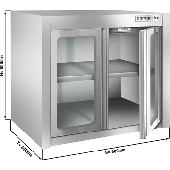 Vinotéka G.Gastro Made in Italy | Stainless Steel Wall Cabinet PREMIUM – Hinged Glass Doors - 800x400x800 mm - With Shelf - 2 Doors