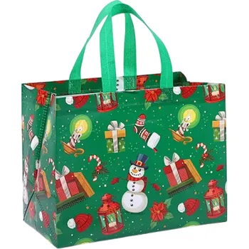 Dárková taška Dárková taška s vánočním motivem 32 x 25 cm Zelená netkaná textilie Opakovaně použitelná taška na dárky Vánoční balení dárků