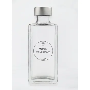 Samolepící etiketa Samolepka na láhev MONIN VANILKOVÝ průměr 5 cm – průhledná vinylová, voděodolná, omyvatelná samolepka na dózy, základní písmo