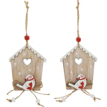 Dekorace, dřevěná, závěsná, PTAČÍ BUDKA, 9x7,2cm, 2 ks/bal.