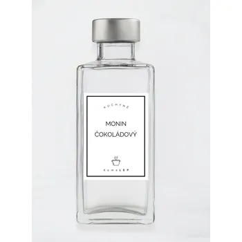 Speciální papír Samolepka na láhev MONIN ČOKOLÁDOVÝ 6 x 8 cm – bílá vinylová, voděodolná, omyvatelná samolepka na dózy, základní písmo