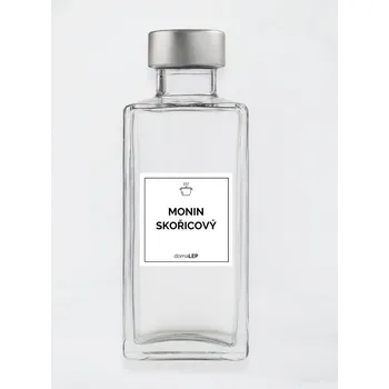 Speciální papír Samolepka na láhev MONIN SKOŘICOVÝ 5 x 5 cm – bílá vinylová, voděodolná, omyvatelná samolepka na dózy, tučné písmo