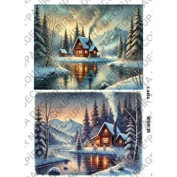 Umělecký papír Rýžový a soft papír na decoupage - Dům v zimě - KB4484 Materiál: Rýžový papír, Rozměr: A4