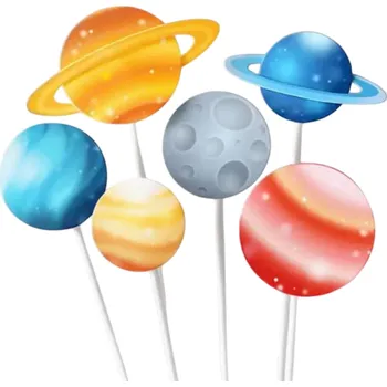 Sada 6 ks papírových zapichovátek na dort s planetami Vesmírná dekorace na narozeninový dort nebo tematickou oslavu