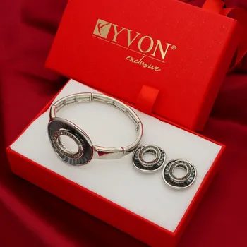 Souprava šperků Dárková sada náramek a náušnice YVON s fazetovými skleněnými krystaly