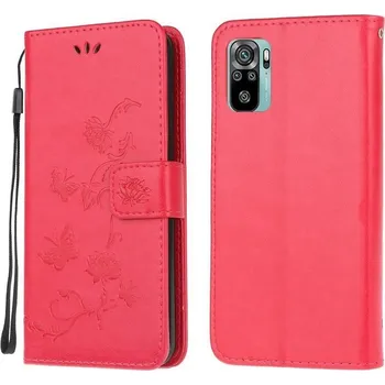 Pouzdro na mobilní telefon Flower PU kožené peněženkové pouzdro na mobil Xiaomi Redmi Note 10 4G/Redmi Note 10S/Poco M5s - červené