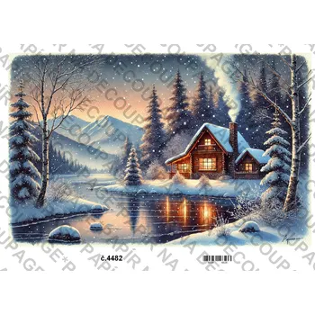 Umělecký papír Rýžový a soft papír na decoupage - Dům v zimě - KB4482 Materiál: Soft, Rozměr: A4
