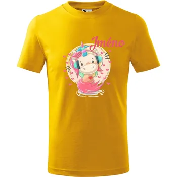 Chlapecké tričko DOBRÝ TRIKO Dětské tričko se jménem Jednorožec se sluchátky Velikost: 134/8 let, Barva: Žlutá