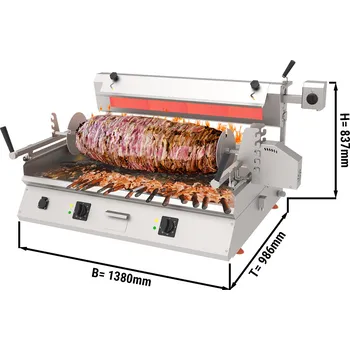 Kuchyňský gril G.Gastro Komerční gril na kebab Cag - horizontální stolní, dřevěné uhlí + elektrický - 9,8 kW, 400 V - 85 kg
