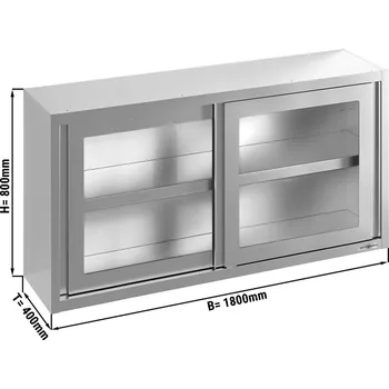 Vinotéka G.Gastro Made in Italy | Stainless Steel Wall Cabinet PREMIUM – Sliding Glass Doors - 1800x400x800 mm - With Shelf