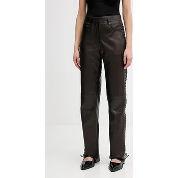 Kožené kalhoty Rotate dámské, hnědá barva, široké, high waist, 1158191667 88B, vel. 36