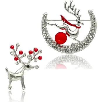 Vánoční dekorace Vánoční sada broží YVON se soby a červenými detaily